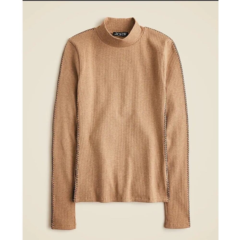 J Crew Premium Rib Turtle Neck Whipstitch Trim Top US Women's XS NEW